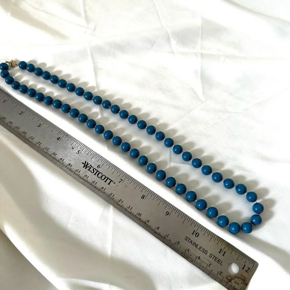Long blue beaded vintage necklace long blue
